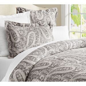 Pottery Barn Finley Paisley Duvet Cover King Cotton Linen Cream Gray